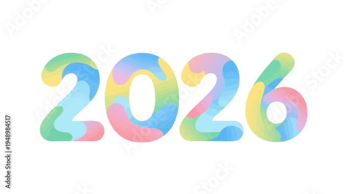 Colorful 2026 Typography on White Background.