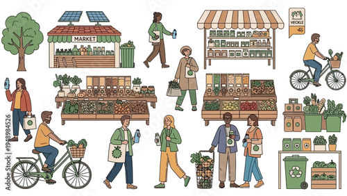 People Shopping at Outdoor Market Stalls.