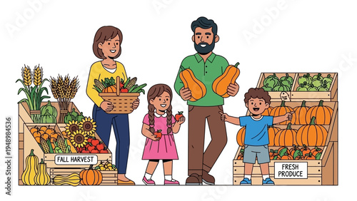 Family Shopping for Fresh Produce at Market.