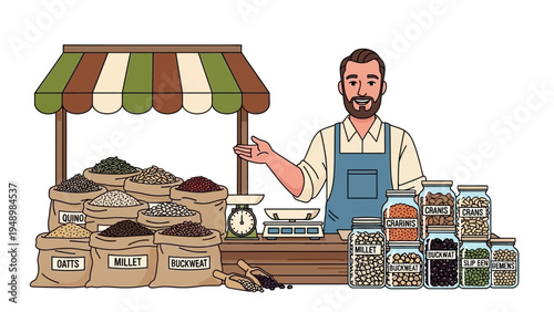 Bearded Man at Spice Market Stall.