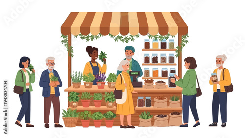 People Shopping at Outdoor Market Stall.