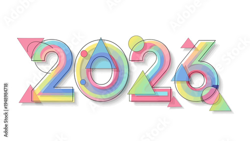 Colorful 2026 Typography with Geometric Shapes.