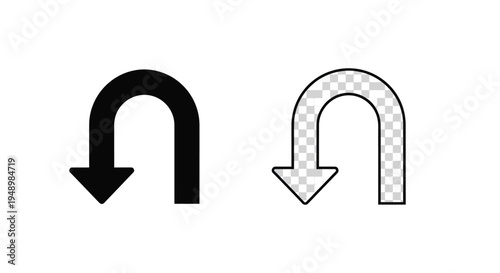 U turn arrow icons in black and transparent grayscale variations