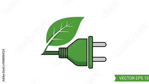 Green Electric Plug with Leaf Illustration.