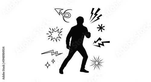 Silhouette of a person surrounded by dynamic energy and impact effects