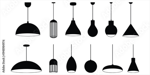 Tableau sur toile Assortment of Black Silhouette Pendant Light Fixtures on White Background Keywor