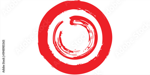 Red spiral ink brush pattern, expressive paint strokes forming circular vortex shape, modern vector art.