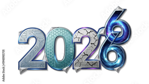 Metallic Numbers Representing the Year 2026.