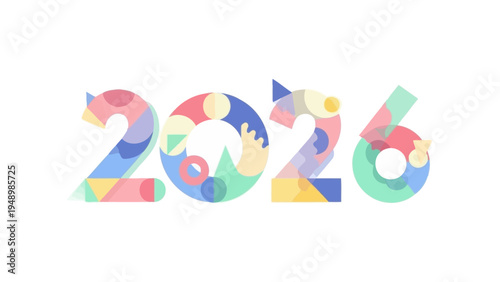 Colorful 2026 Typography with Geometric Shapes.