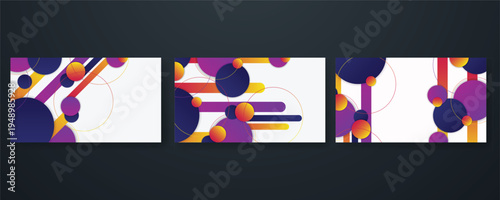 Set of trendy geometric abstract backgrounds with colorful vector shapes.