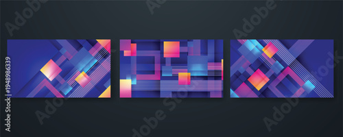 Abstract geometric banner set with colorful shapes and dynamic modern layout.