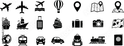 Travel and Tourism Black Silhouette Icons Collection