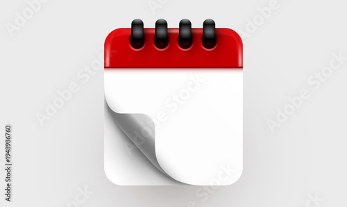 Modern 3D calendar icon with a blank page and curled corner, perfect for notes and reminders.