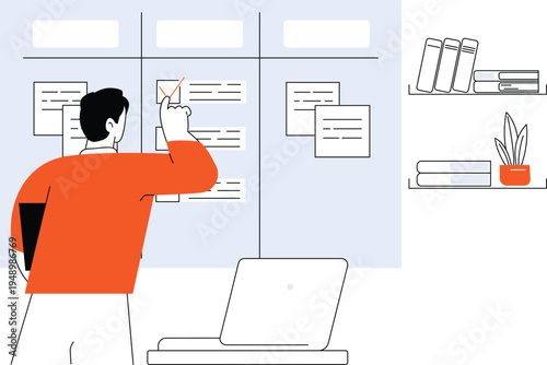 Project Planning and Task Management on Kanban Board with Professional Organizing Workflow Illustration