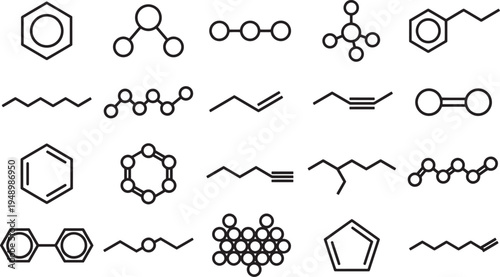 Intricate graphic representation of diverse chemical molecular structures, meticulously illustrated to highlight the elegance and complexity of chemistry.