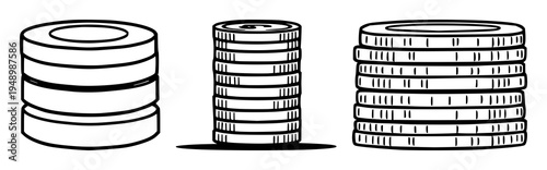 Coins set with flat vector icon of a stack of silver coins featuring finance, savings, iconography with minimalist 2D and white background