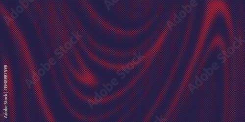 Red granular dot texture spreading across deep blue background, forming soft curved abstract patterns.