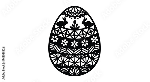 Intricate easter egg design featuring rabbits and floral patterns silhouette