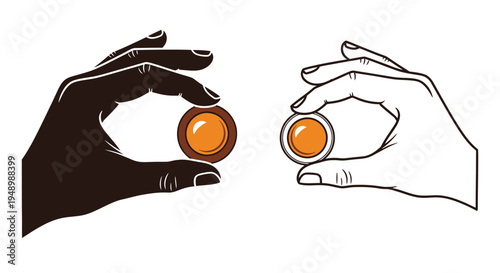 Two hands holding coffee capsules contrasting colors and styles