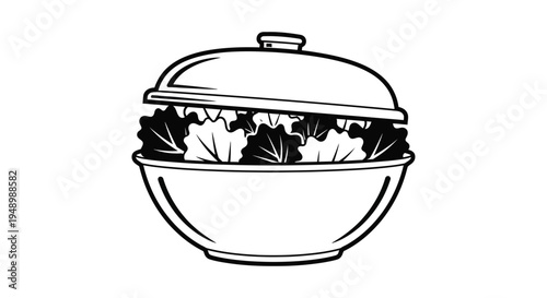 Black and white salad bowl illustration with a distinctive silhouette