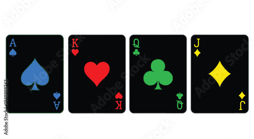 Four playing cards ace king queen and jack silhouette