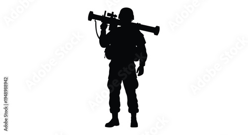 Soldier with rocket launcher depicted in stark black silhouette