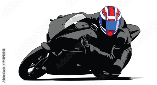 Stylized illustration of a motorcycle racer in a dynamic pose
