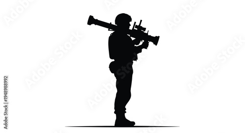 Soldier carrying weapon detailed profile view black and white silhouette
