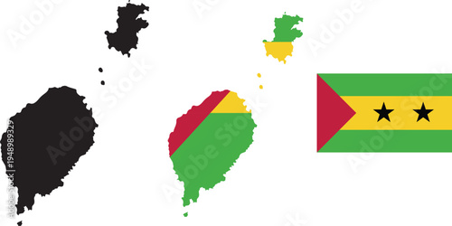 São Tomé and Príncipe Map with National Flag Illustration
