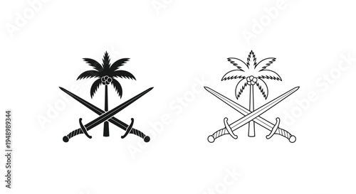 Two depictions of the emblem of Saudi Arabia palms and crossed swords