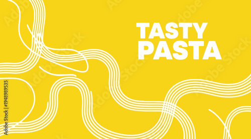 Vibrant yellow background with white squiggly lines and tasty pasta text in bold font