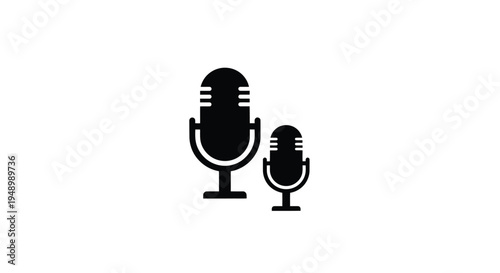 Two black microphones depicted in a simple minimalist graphic style