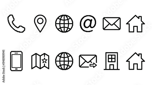 Collection of line icons for contact information and navigation