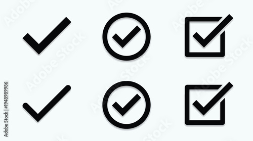 Checkmark icons set including tick marks and checkboxes in various styles and combinations