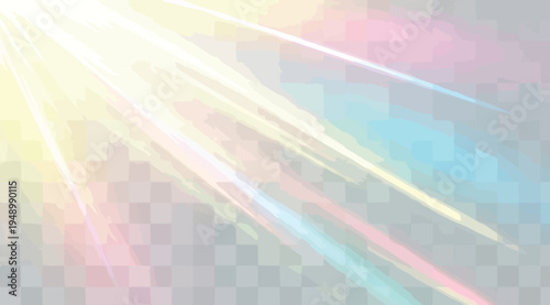 Vibrant colorful light rays shining through with a transparent background and a sense of movement and energy