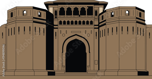 Majestic historical Indian fort entrance gate with massive bastions and traditional architectural details showing ancient royal palace stronghold heritage design.