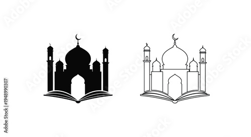 Stylized depictions of the taj mahal with an open book base