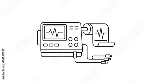 Electrocardiogram ECG Machine Line Art Illustration.