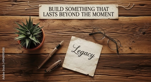 Build something that lasts beyond the moment, featuring legacy note and writing tools on wooden desk
