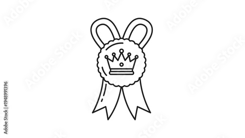 Simple Line Drawing of Badge with Crown.
