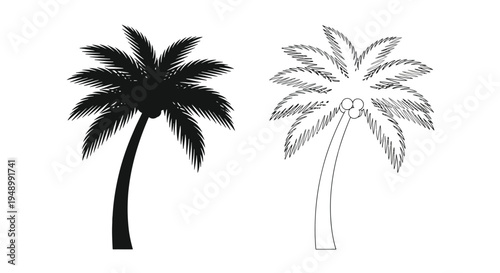 Two palm tree illustrations one solid one with sketched details