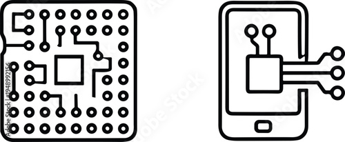 Vector collection of black minimalist artificial intelligence icons featuring brain circuit patterns voice recognition audio waves smart chip and human head symbols isolated on white background