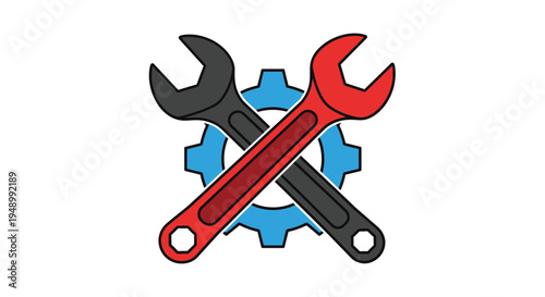 Two wrenches and gears a colorful illustration of tools and mechanics