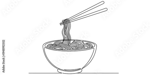 Hand drawn noodle bowl line art vector illustration Asian food icon