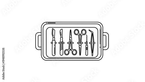 Surgical Instruments in Tray Illustration.