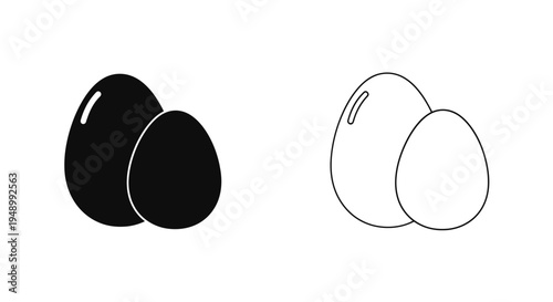 Contrasting egg illustrations solid black and outlined white versions shown
