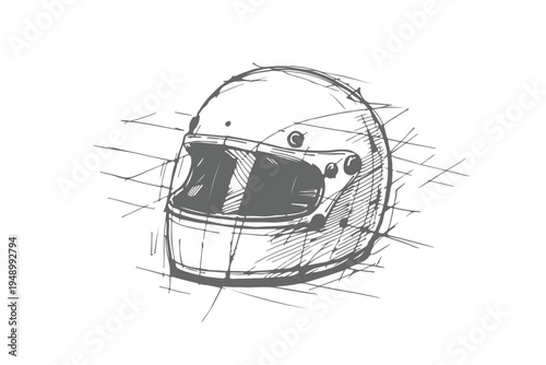 Hand-drawn Motorcycle Helmet with Lightning Bolt Graphic