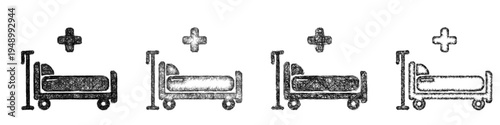 Sketch hospital bed icon design set