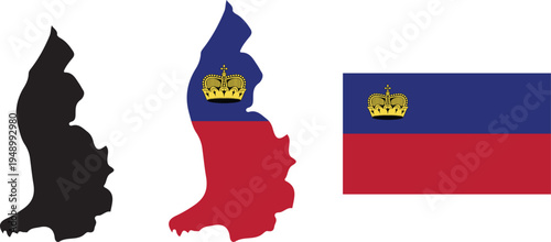 Liechtenstein Map with National Flag Country Silhouette and Flag Illustration