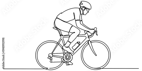 Man Riding Road Bicycle Cycling Sport Minimal Continuous Line Art